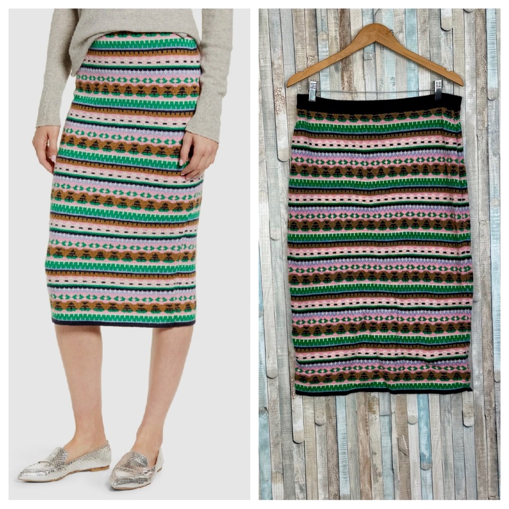 J Crew XL Striped‎ Fair Isle Sweater Tube Skirt Pencil Midi Lambswool Knit